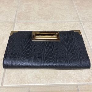 Black clutch shoulder bag Purse Gold accents